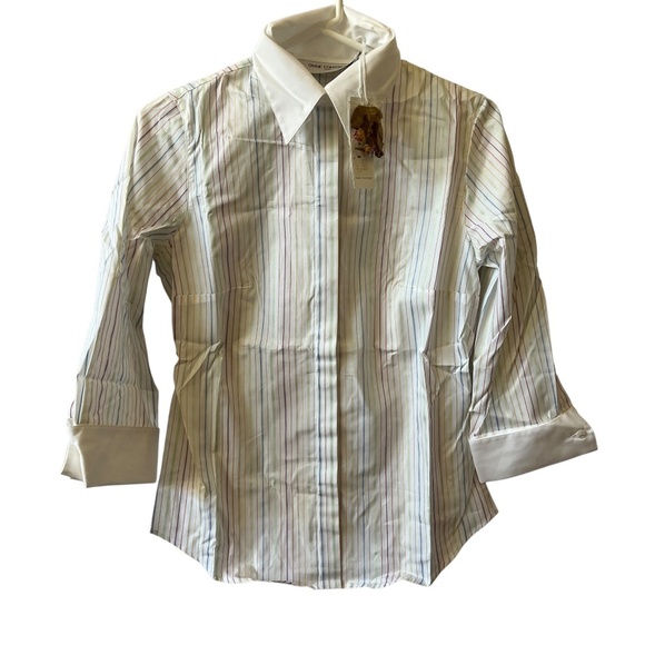 ANNE FONTAINE SONIA SHIRT NWT 40 6-8 PASTEL STRIPES CLASSIC OFFICE TIMELESS CHIC - Picture 1 of 12